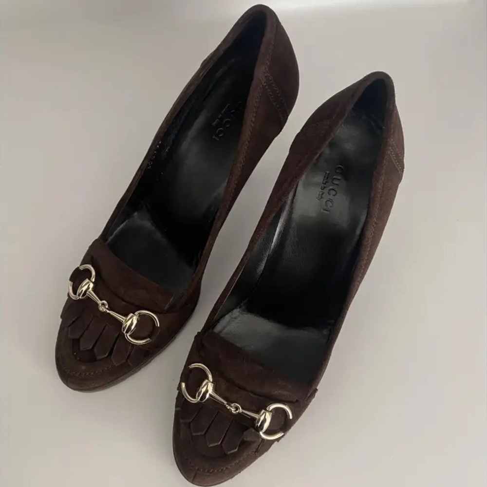 Gucci women’s brown suede high heels shoes, Size EU 39, US 8 - Picture 3 of 15